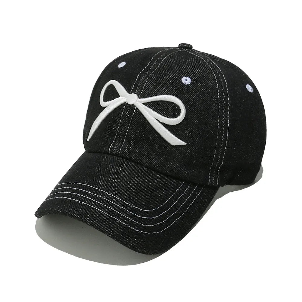 Bow Embroidered Denim Baseball Cap