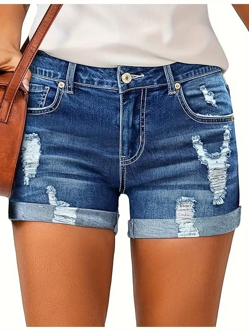 Women's High-Waist Comfortable Slimming Fashion Straight-Leg Casual Denim Shorts