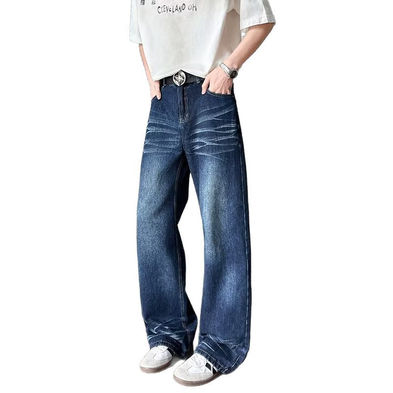 Retro Semi Elastic Waist Casual Loose Straight Leg Wide Leg Pants