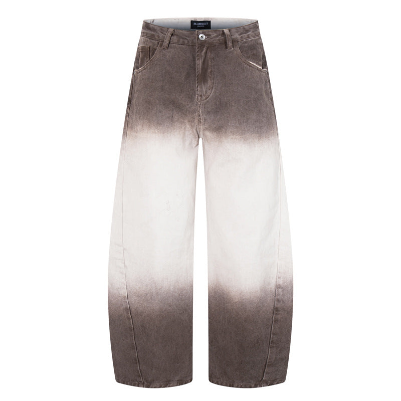 Retro Style Washed Ombre Color Knife-Edge Jeans for Men and Women