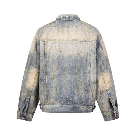 Washed Bamboo Knot Pattern Dyed Denim Jacket