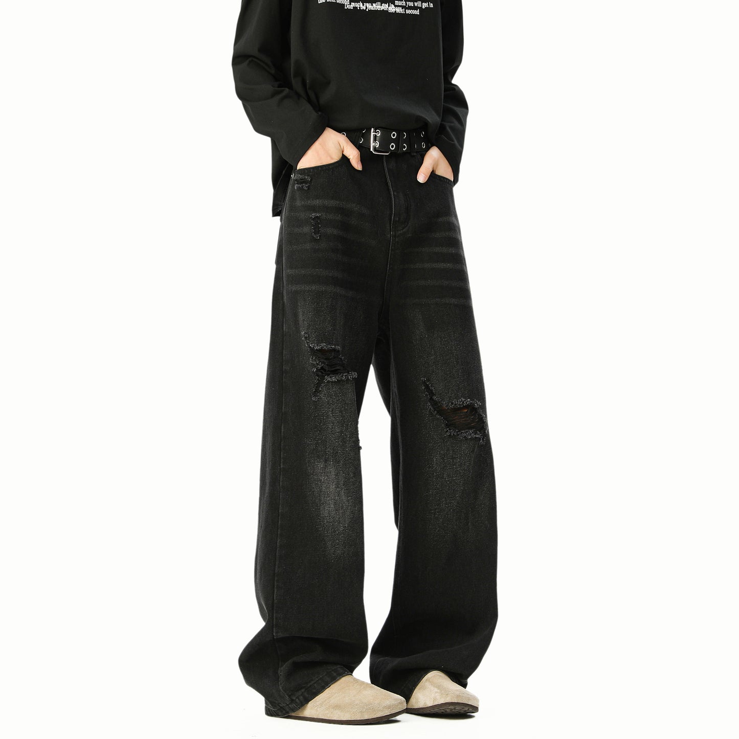 Men's  Loose Straight Leg Denim Jeans Casual Trousers