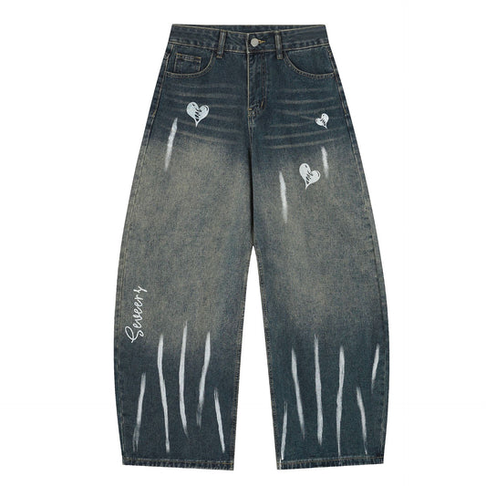 Street Style Unique Pattern Design Denim Long Pants for Men