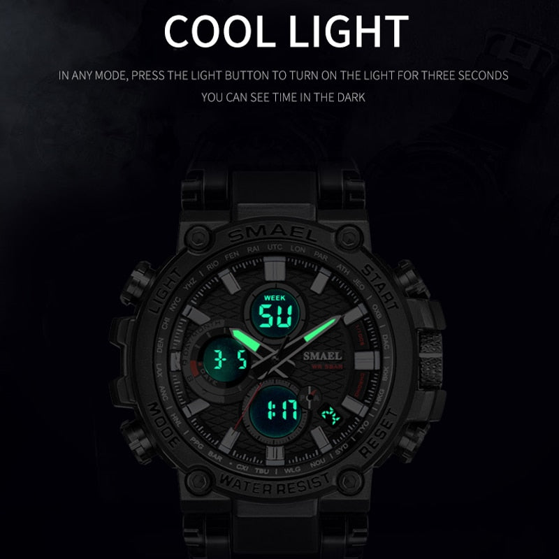 Men's Sport Watches - Digital Double Time Chronograph - LED Display