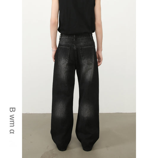 American Retro High Street Washed Distressed Denim Trousers for Men