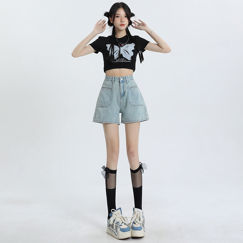 Women's High Waist Loose Wide Leg Denim Shorts