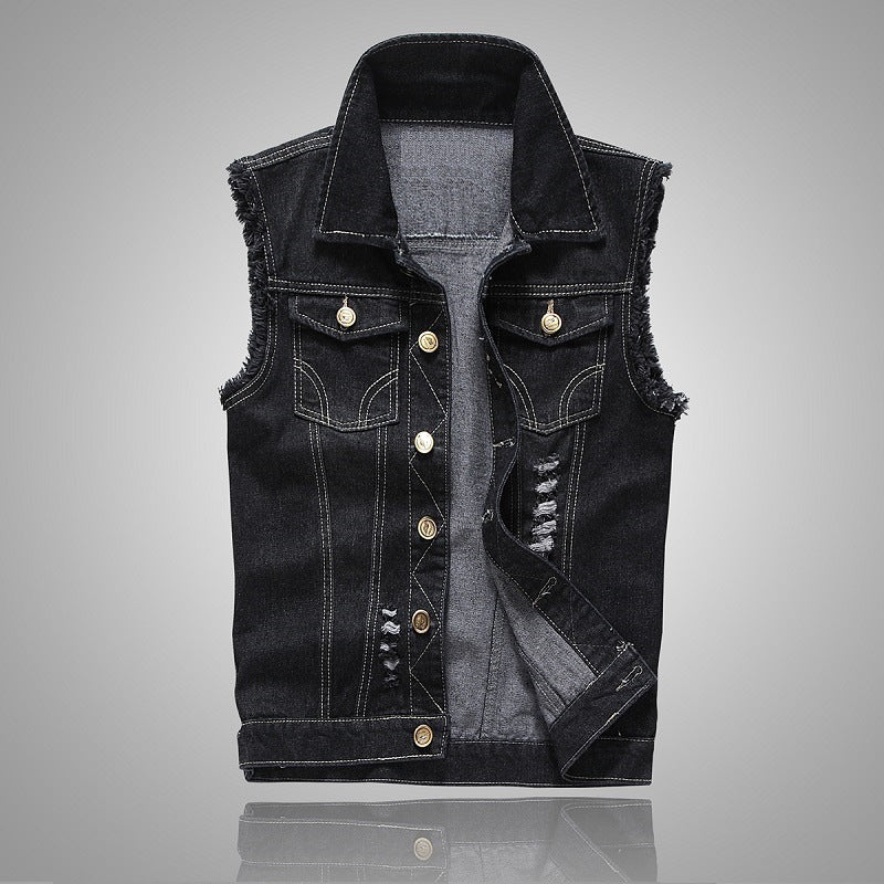 Men's Slim Fit Sleeveless Denim Vest -  Style Casual Summer Jean Waistcoat