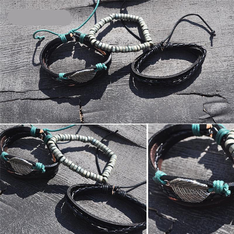 Leather Bracelet 3-piece Set