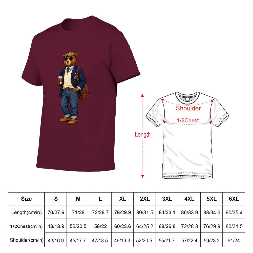 Oxford Denim Bear Mens Short Sleeve Cotton T-Shirt - Maroon