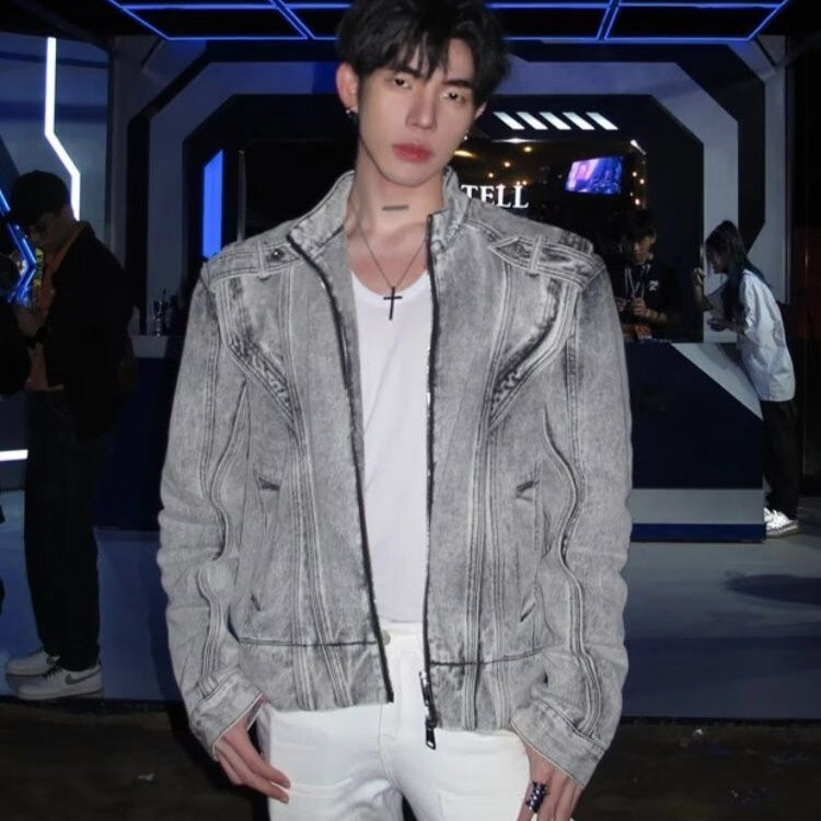 Heavy Industry Spliced Short Denim Jacket