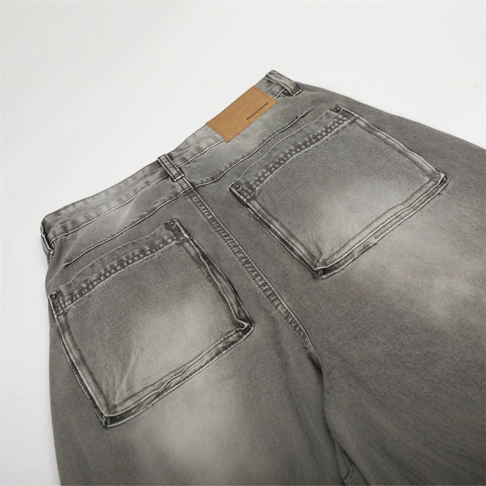 Retro Men's Pants, Distressed Washed Flared Tapered Jeans, Loose Wide Leg Casual Pants for Men