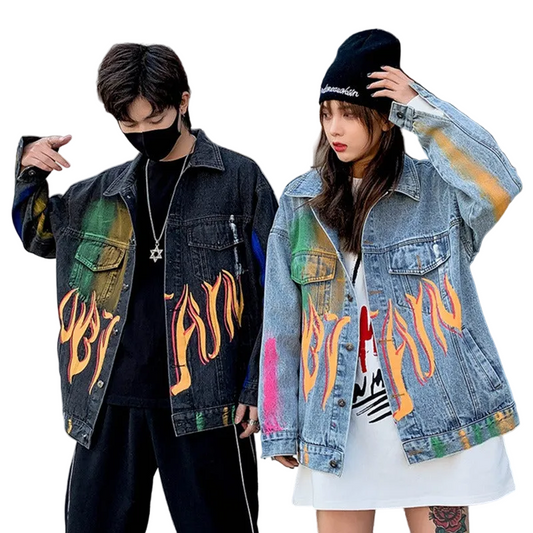 Harajuku Vintage Hand Painted Graffiti Print Denim Jacket