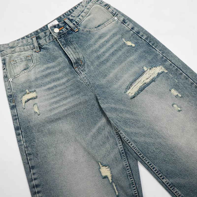 Japanese Denim Loose Jeans with Distressed Finish