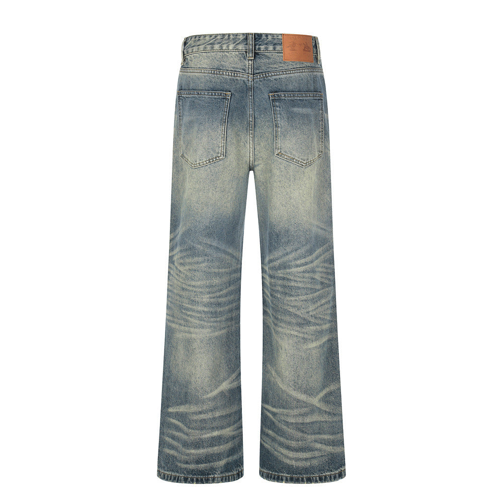 Washed Gradient Denim Pants — Mid Rise Straight Leg Jeans