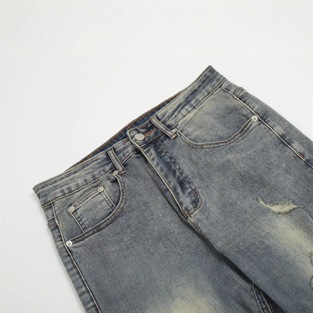 Men's Distressed Ripped Straight Leg Jeans, Loose Fit Casual Pants