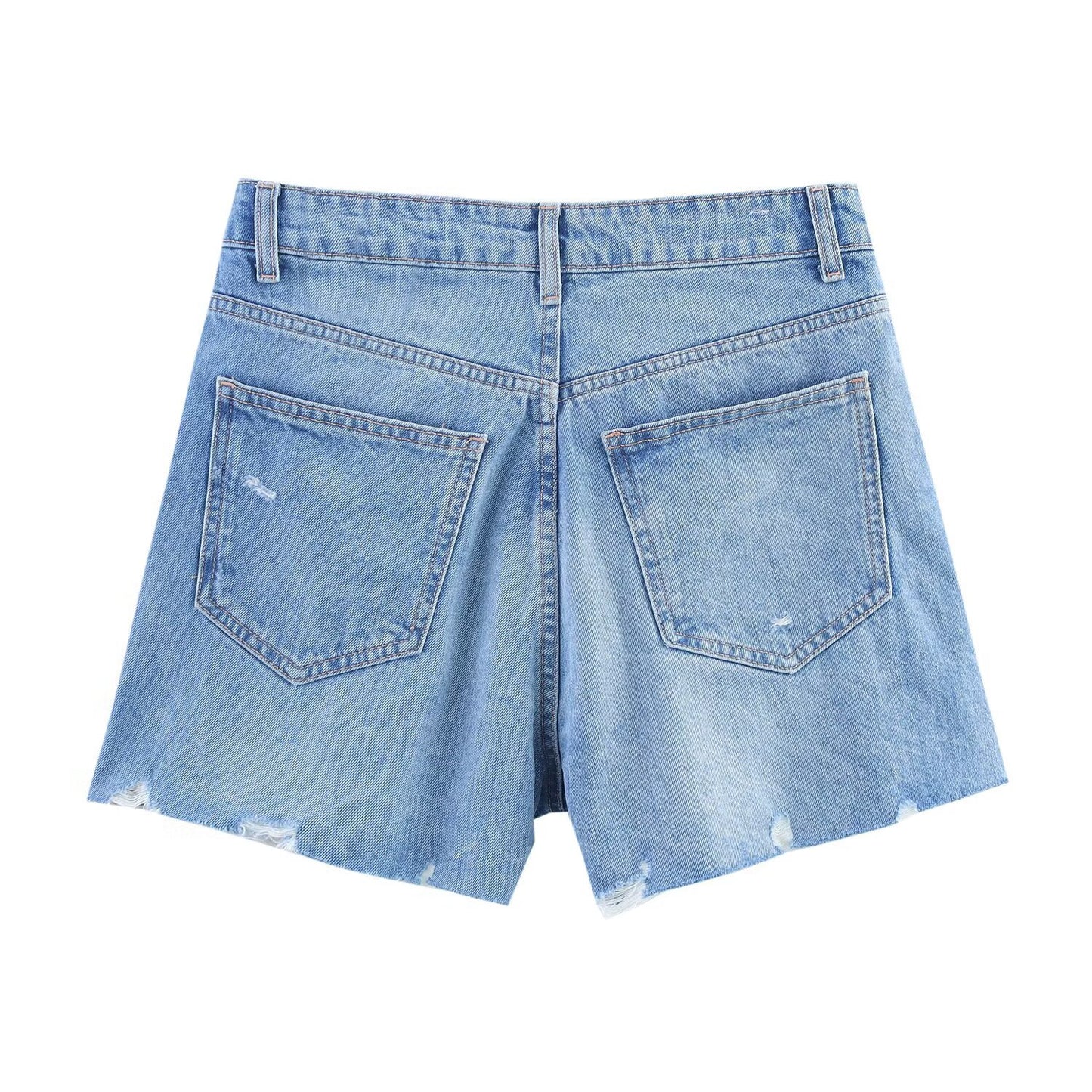 Cross-Waisted A-Line Denim Straight Shorts for Women
