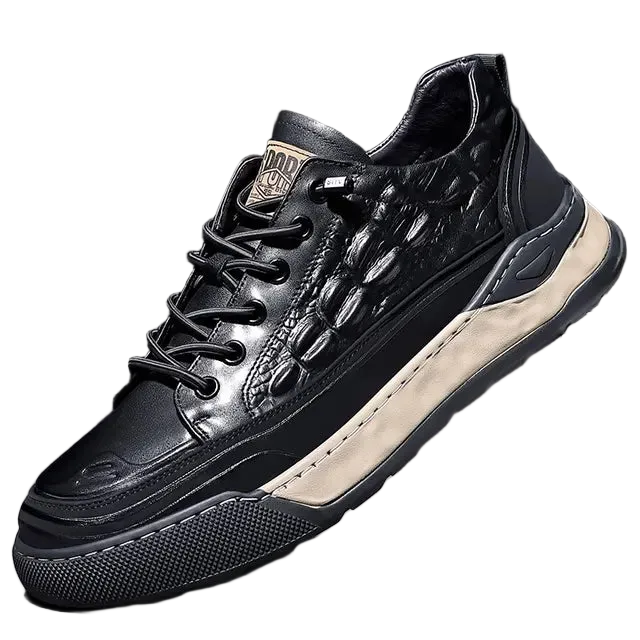 Men's Lace-Up Real Leather Sports Sneakers - Genuine Leather Casual Shoes