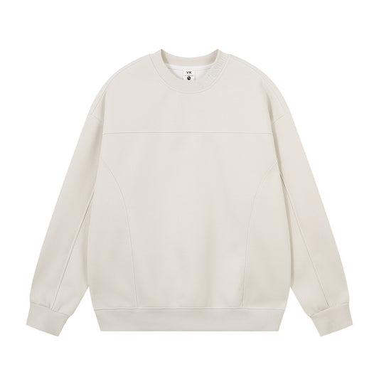 Men's Round Neck Sweater, Solid Color, Simple Patchwork, Loose Fit, Casual Top for Men