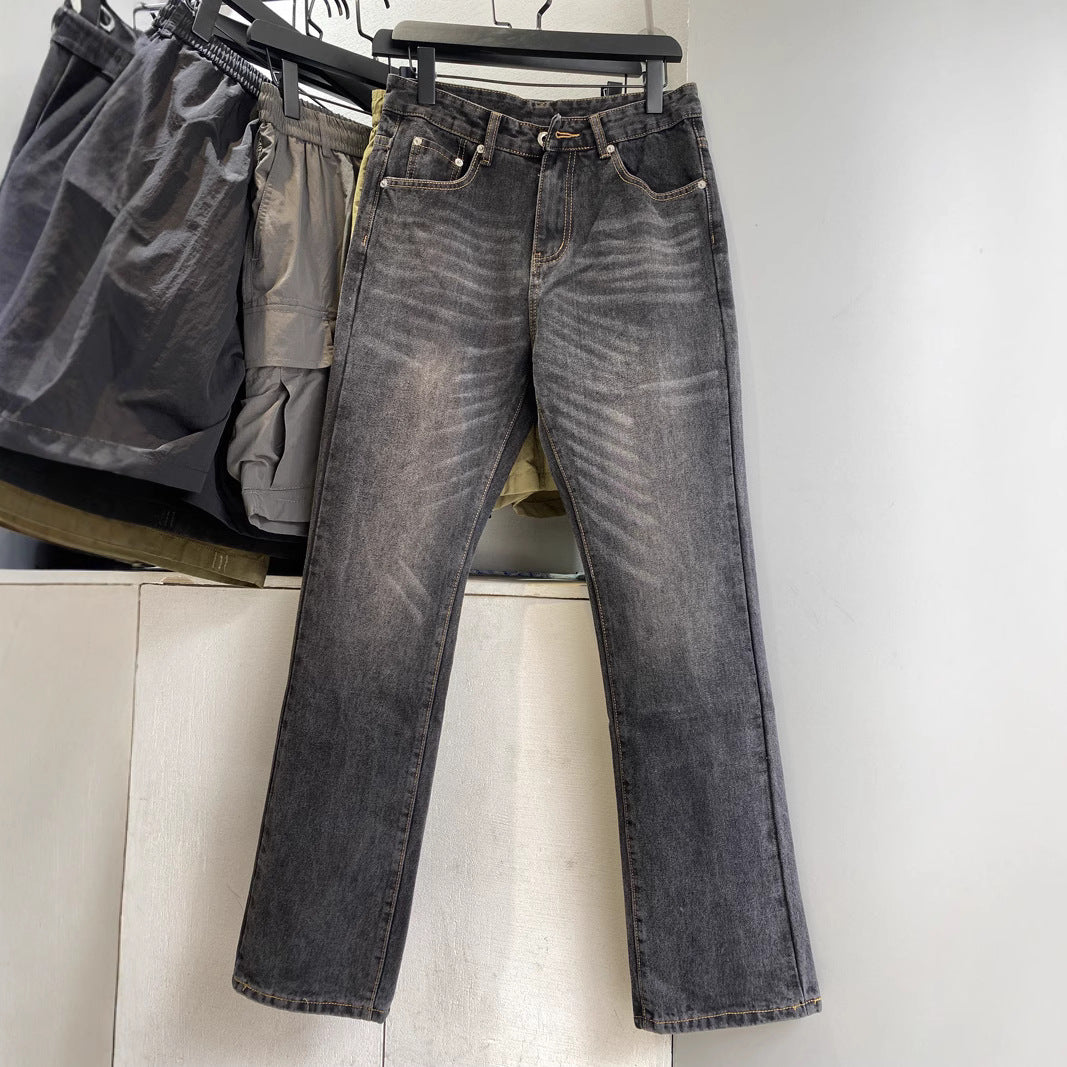 Retro Washed Vintage Casual Denim Pants for Men - Straight Leg, Multi-Purpose Slim Fit