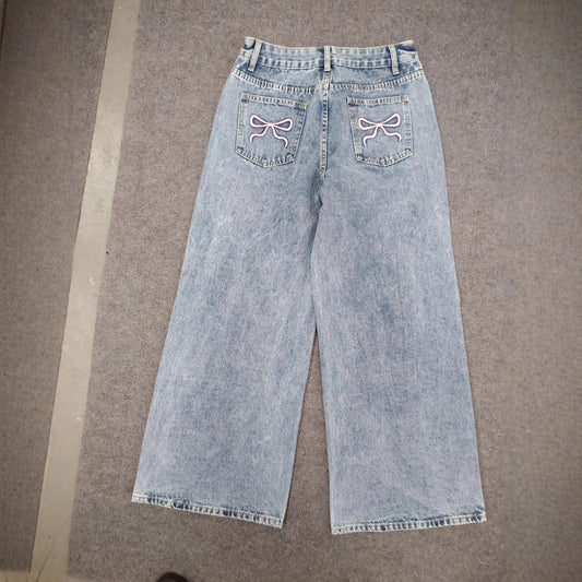 Ripped Loose Floor Wash Denim Jeans