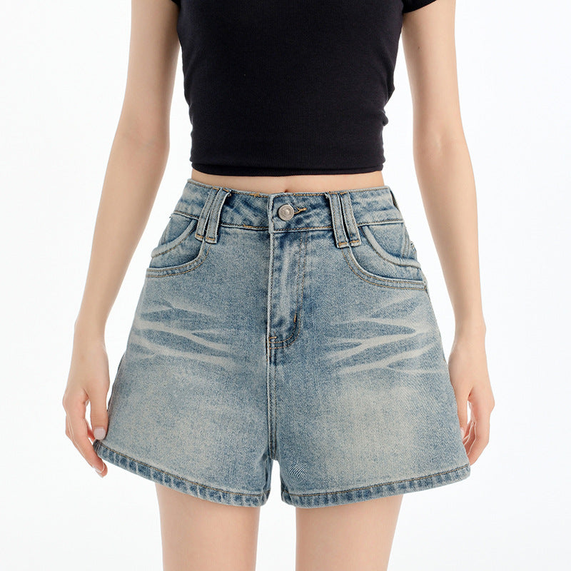 Women's Retro Slimming A-line Butt-lifting Black and Gray Denim Pants