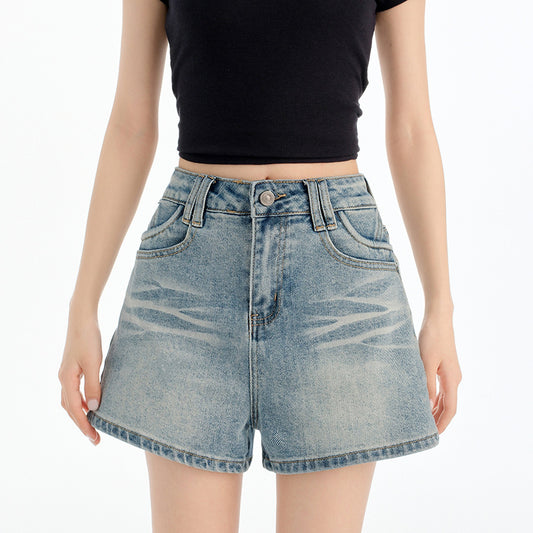 Women's Retro Slimming A-line Butt-lifting Black and Gray Denim Pants