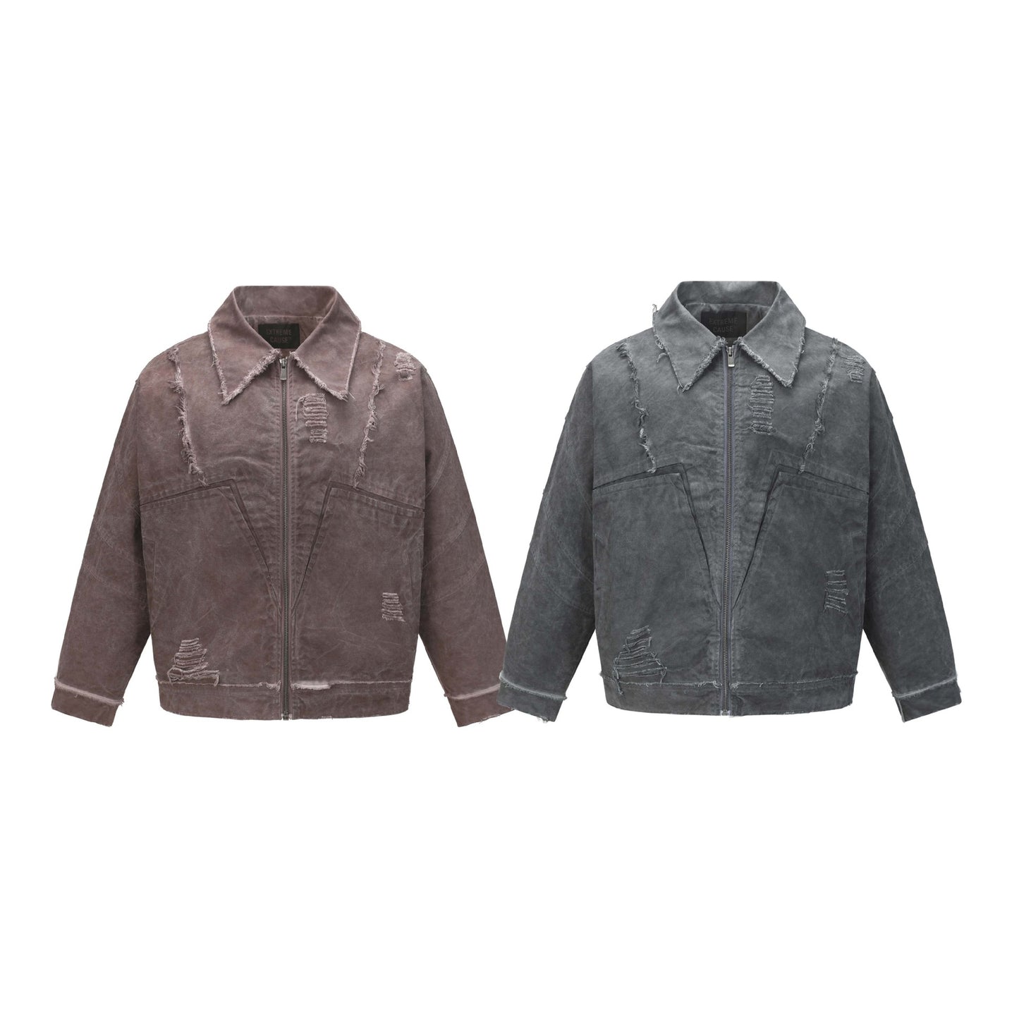 Washed Distressed Patchwork Whisker Collar Denim Jacket - Unisex Casual Outerwear