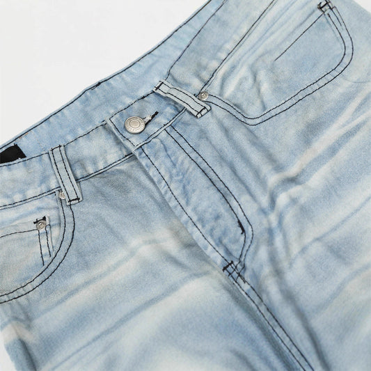 Men's Retro Denim Jeans, Distressed Washed Straight Leg, Loose Fit, Wide Leg Pants