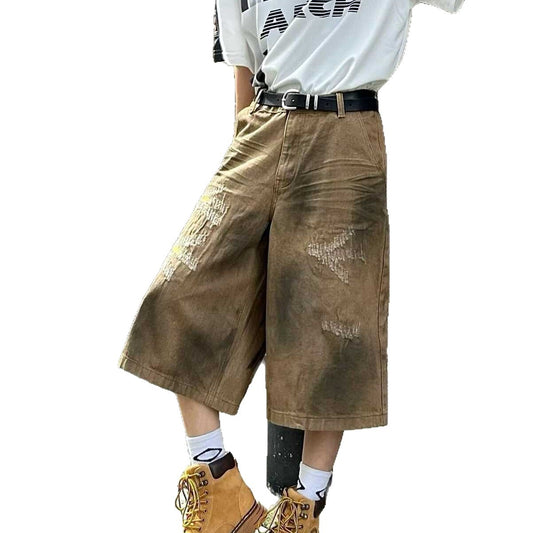 Washed Vintage Niche Design Straight Leg Loose Denim Shorts