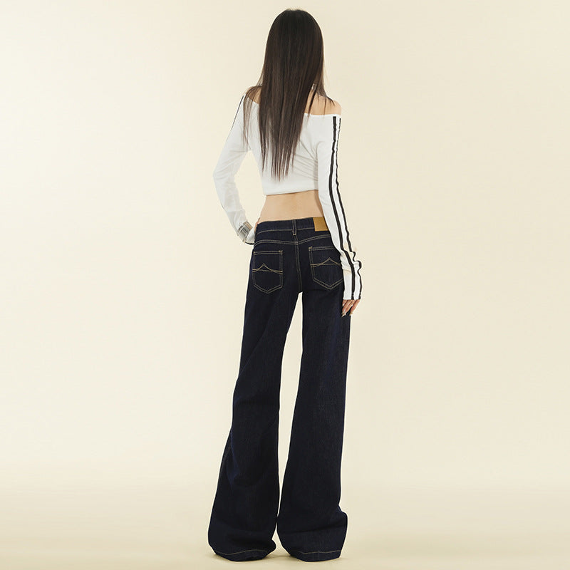 Women's Wide-Leg Denim Pants - Spicy Low-Waist Loose Straight Floor-Length Trousers
