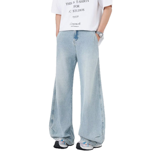 Retro Trendy Straight Leg Casual Pleated Wide Leg Pants