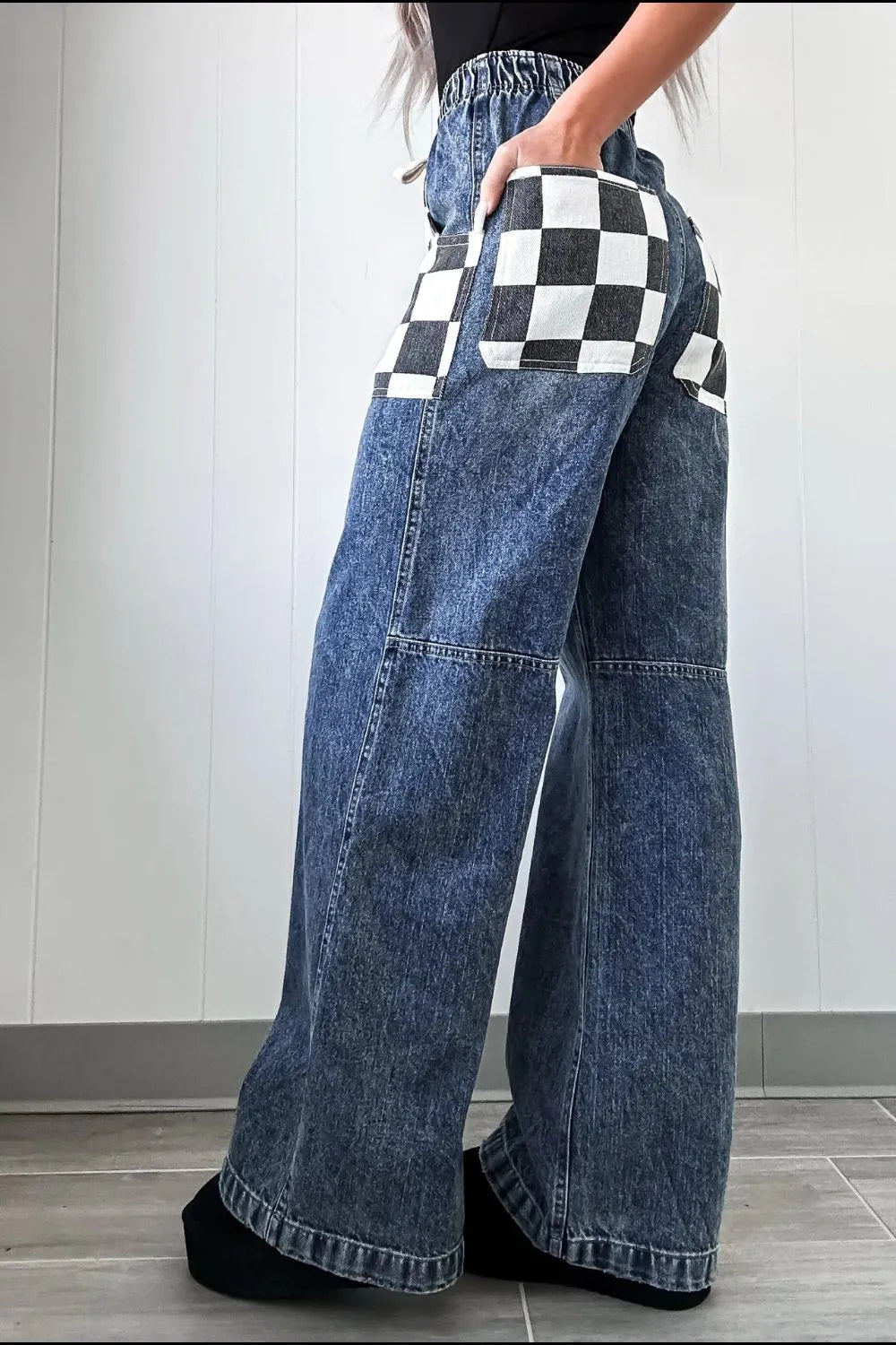 Checkered Wide Leg Jeans - Japanese Denim