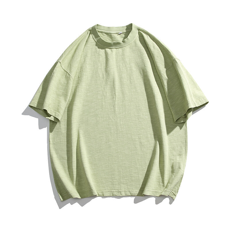 Washed Bamboo Cotton Round Neck Short Sleeved T-Shirts