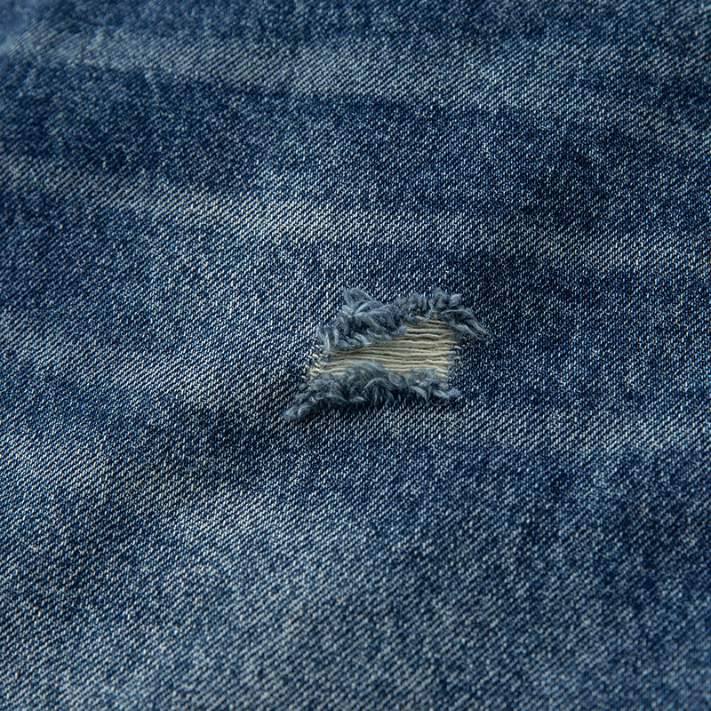 Cat-Whisker Ripped Washed Denim Pants for Men