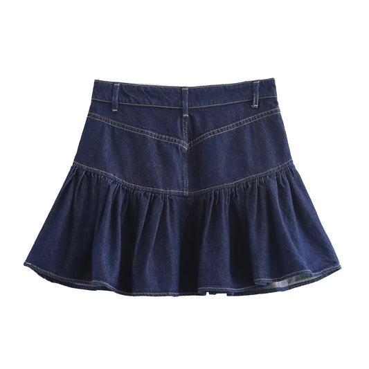 Women's High-Waisted Casual Versatile Denim Flared Short Skirt