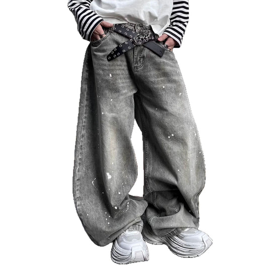 Spring Splash Ink Washed Denim Jeans for Men and Women