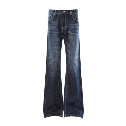 Washed Denim Bell Bottoms — Mid-Rise Flared Jeans with Zipper Fly (Black, Dark Blue)