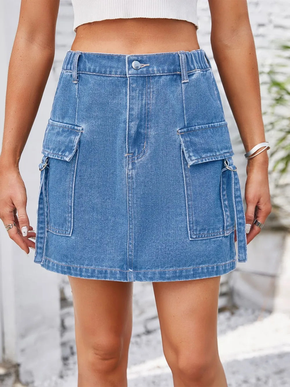 Japanese Denim Button-Up Skirt with Pockets