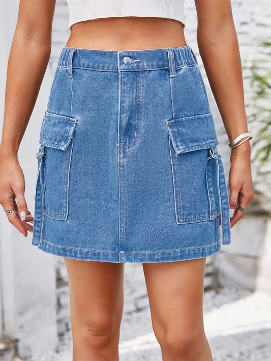 Japanese Denim Button-Up Skirt with Pockets
