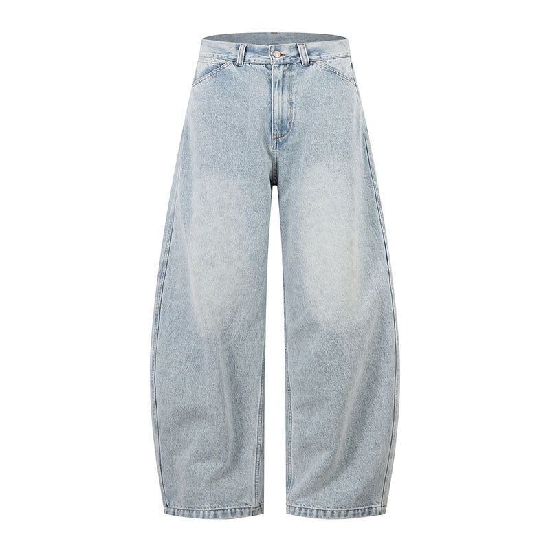 Blue Tapered Jeans Retro Loose Fit Flare Leg Pants