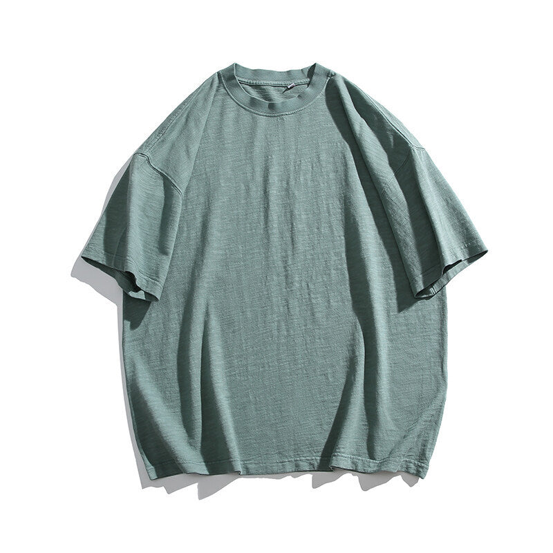 Washed Bamboo Cotton Round Neck Short Sleeved T-Shirts