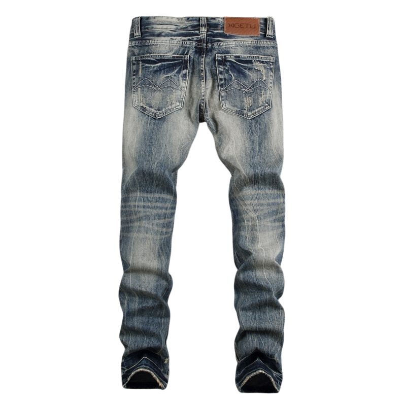 Men's Destroyed Ripped Slim Fit Jeans - Casual Streetwear Pants