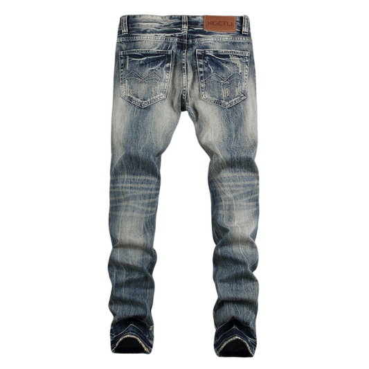 Men's Destroyed Ripped Slim Fit Jeans - Casual Streetwear Pants