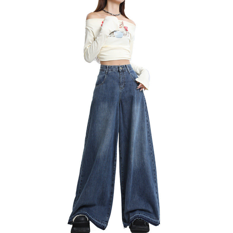 Women's Retro Wide Leg Jeans - Loose Floor-Length Trousers