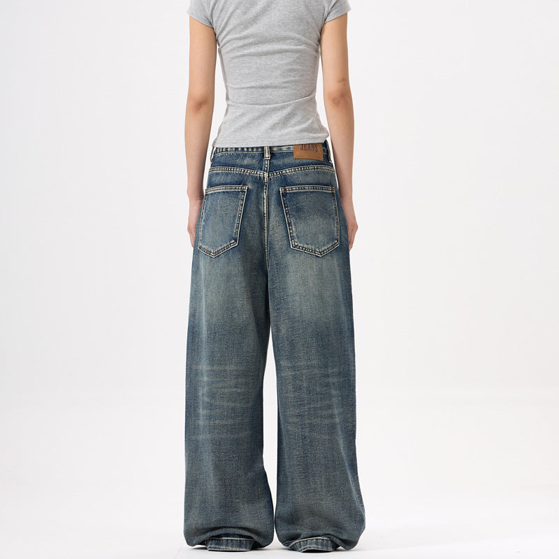 Unisex Wide Leg Washed Blue Jeans -  Loose Fit Pants