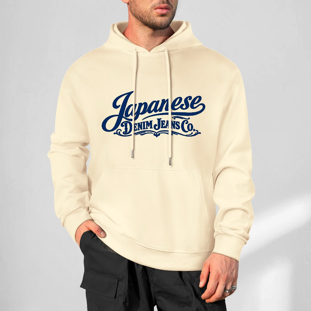 Japanese Denim Jeans Pure Cotton Hoodie - Cream