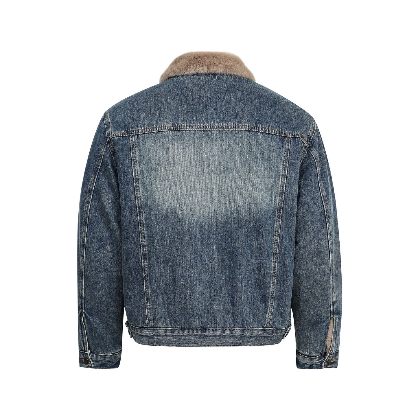 Vintage Washed Blue  Hooded Thickened Denim Jacket
