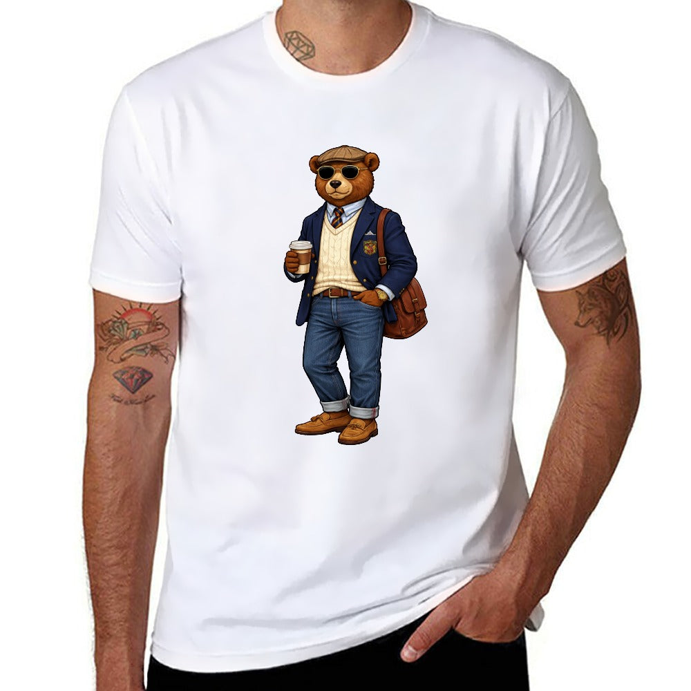Oxford Denim Bear Men's White 100% Cotton Short Sleeve T Shirt