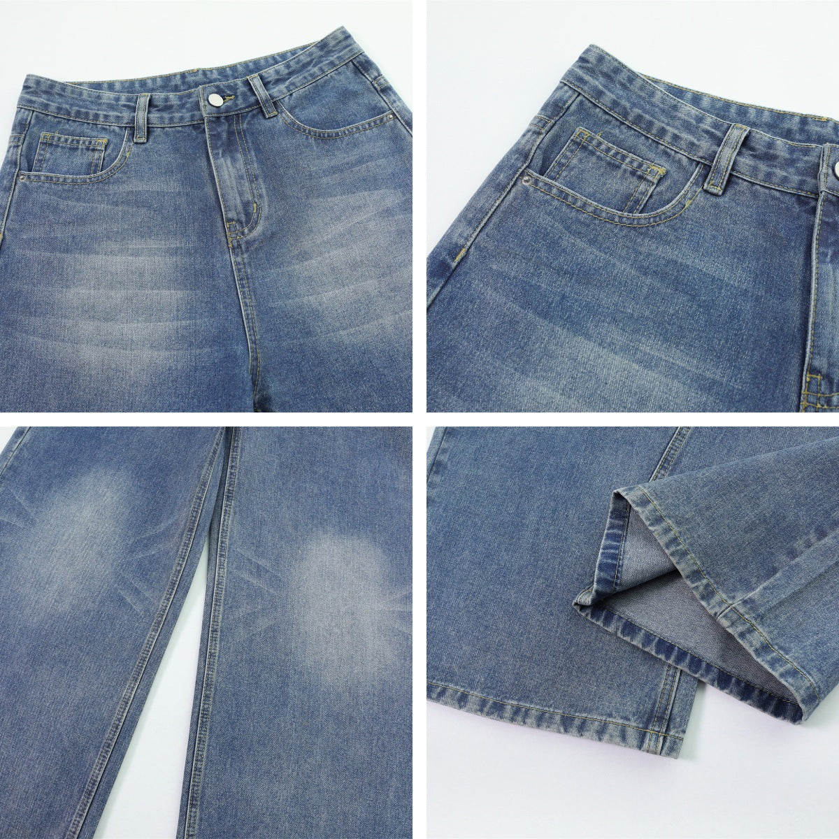 Unisex Loose Fit Heavily Washed Denim Trousers