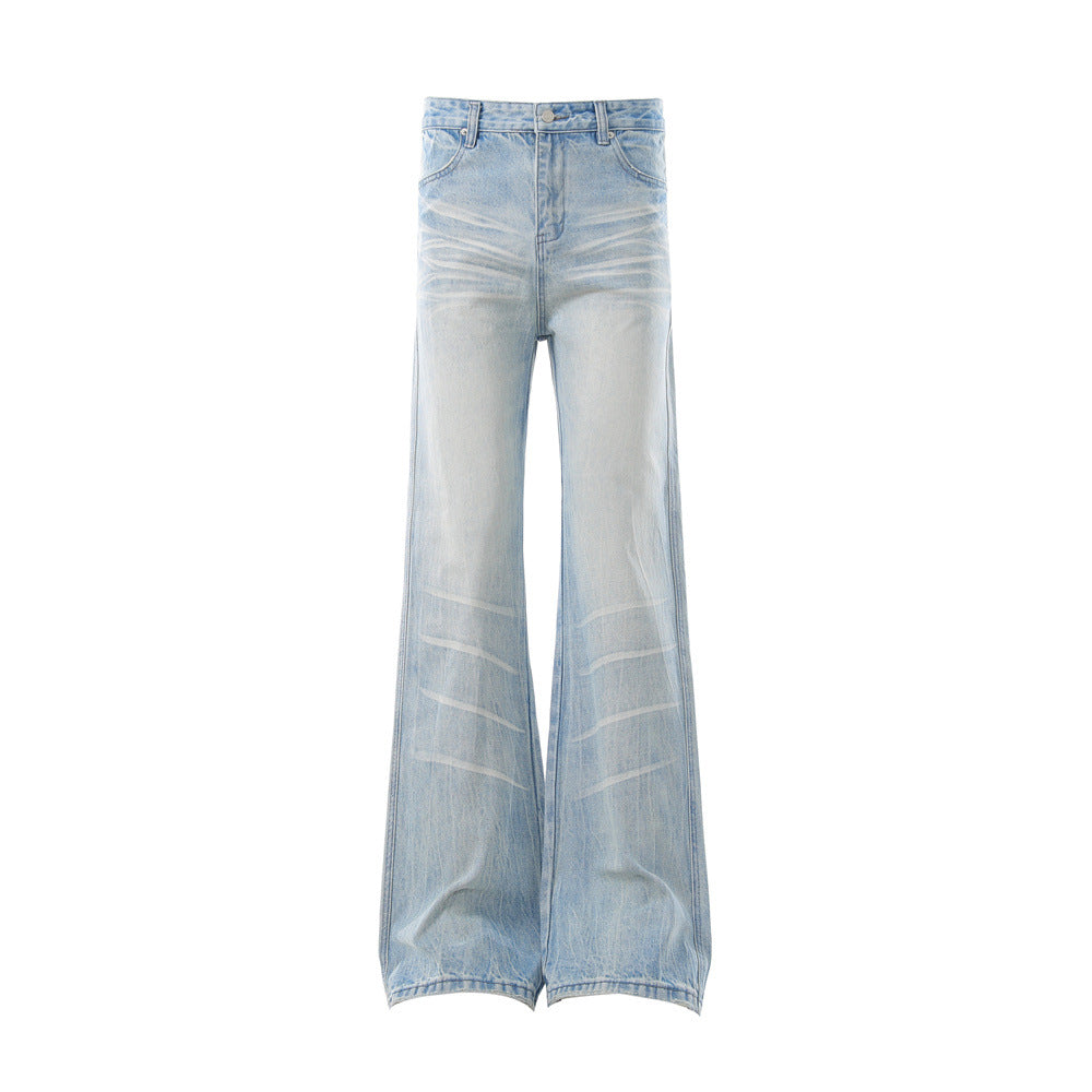 Washed Denim Bell Bottoms For Men — Full Length Mid Waist, Zipper Fly